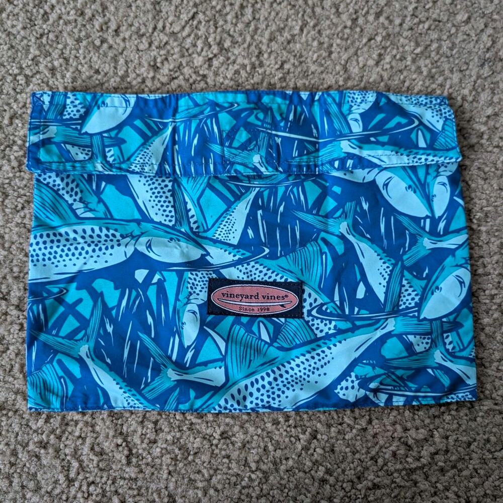 Vineyard Vines Blue Fish Print Fabric Pouch with Logo Accent